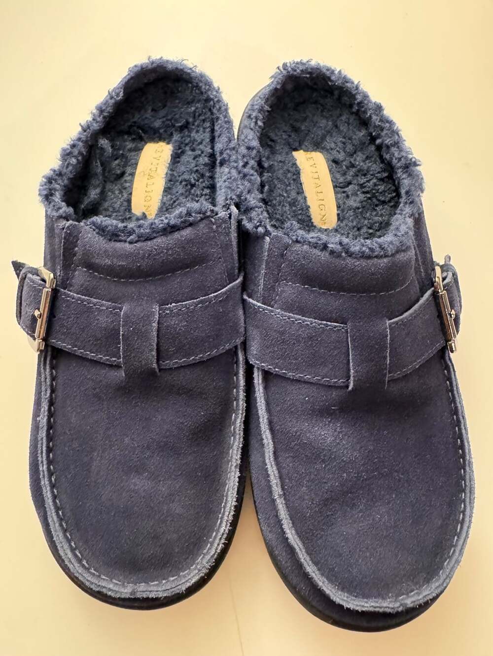 Revitalign Siesta Blue Suede Faux Fur Lined Clog Size 8.5 B